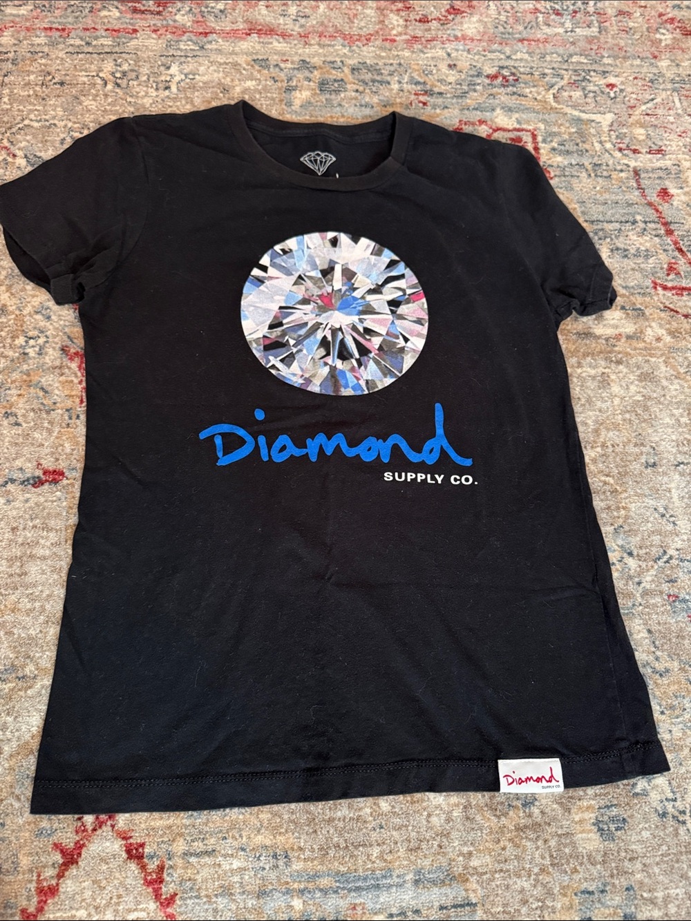 Diamond Supply Co. Black Tee with Iridescent Diamond and Blue Script